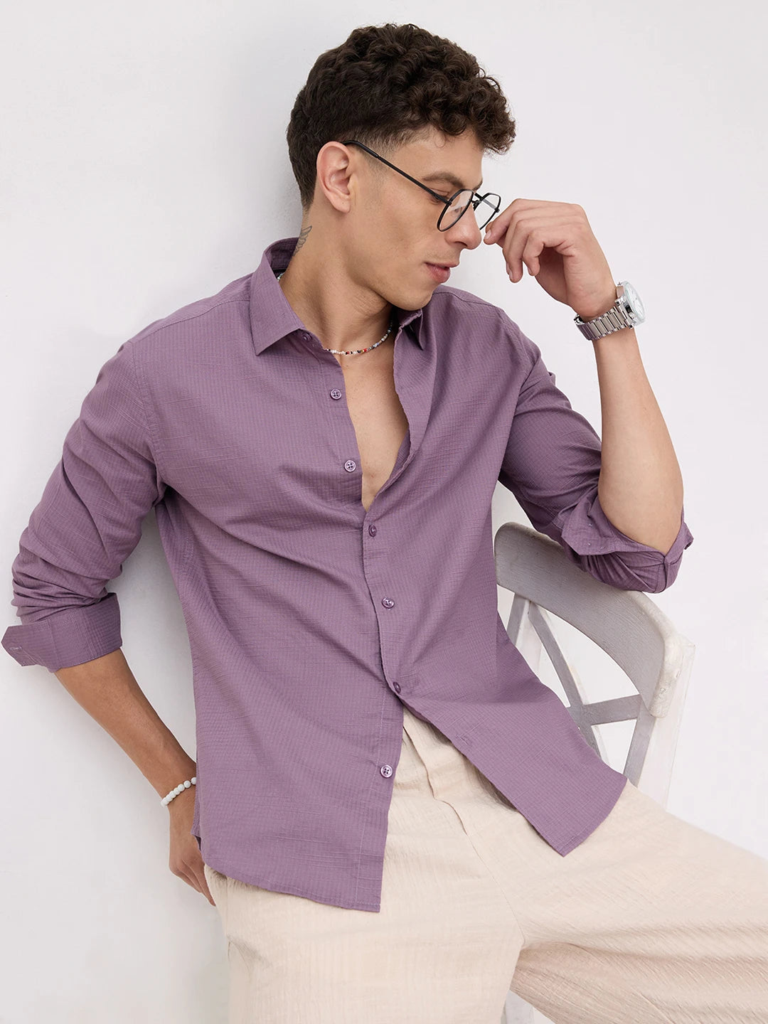 Iconic Heather Purple Square Textured Shirt