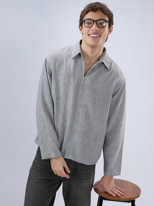 Classic Grey Center Seam Oversized Polo Shirt