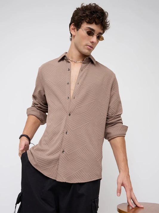 Bear Brown Maze Textured Knitted Shirt