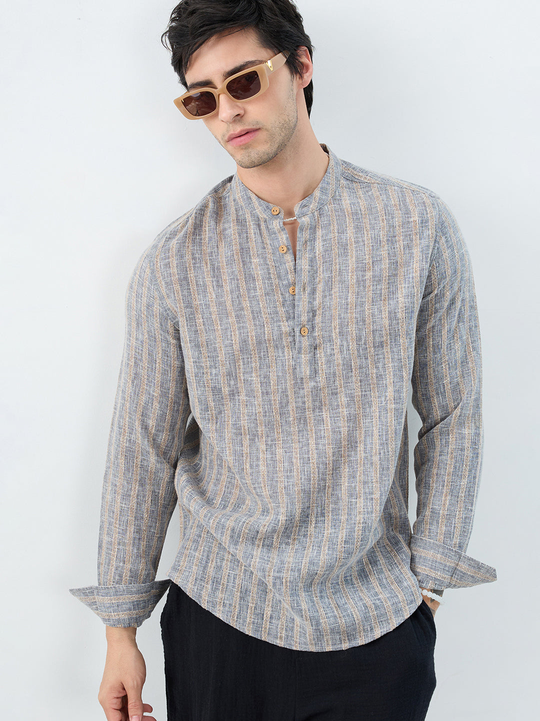 Misty Grey Trail Burlap Striped Kurta