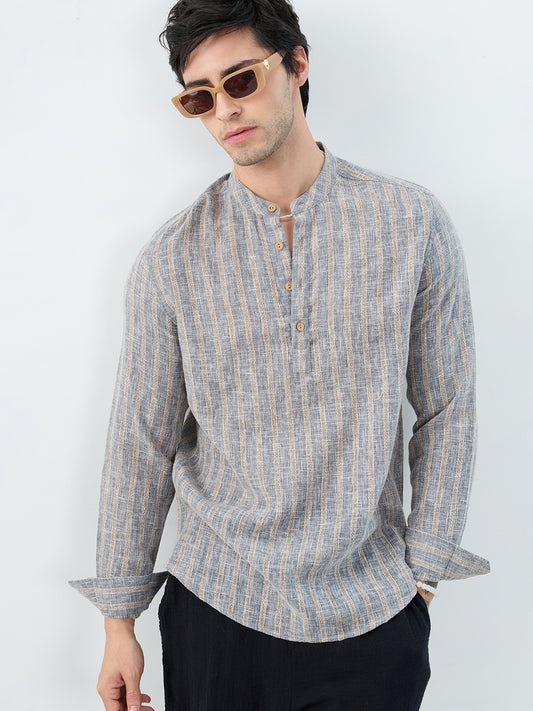 Misty Grey Trail Burlap Striped Kurta