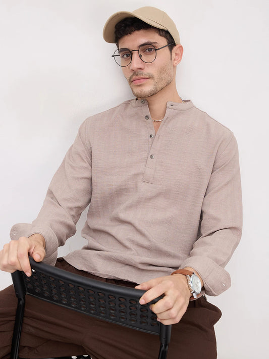 Taupe Lozenge Weave Striped Kurta