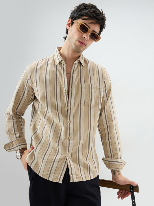 Retro Vibe Beige Stripes Shirt
