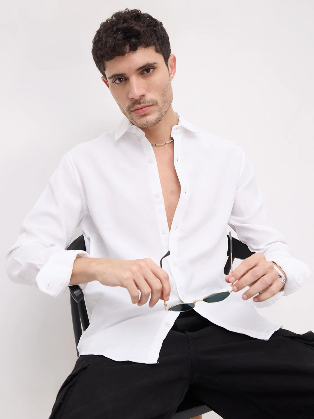 Classic White Slub Weave Shirt