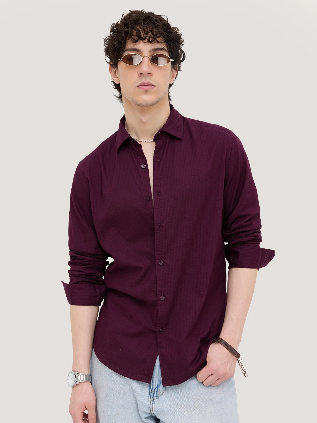 Luxe Wine Square Textured Shirt