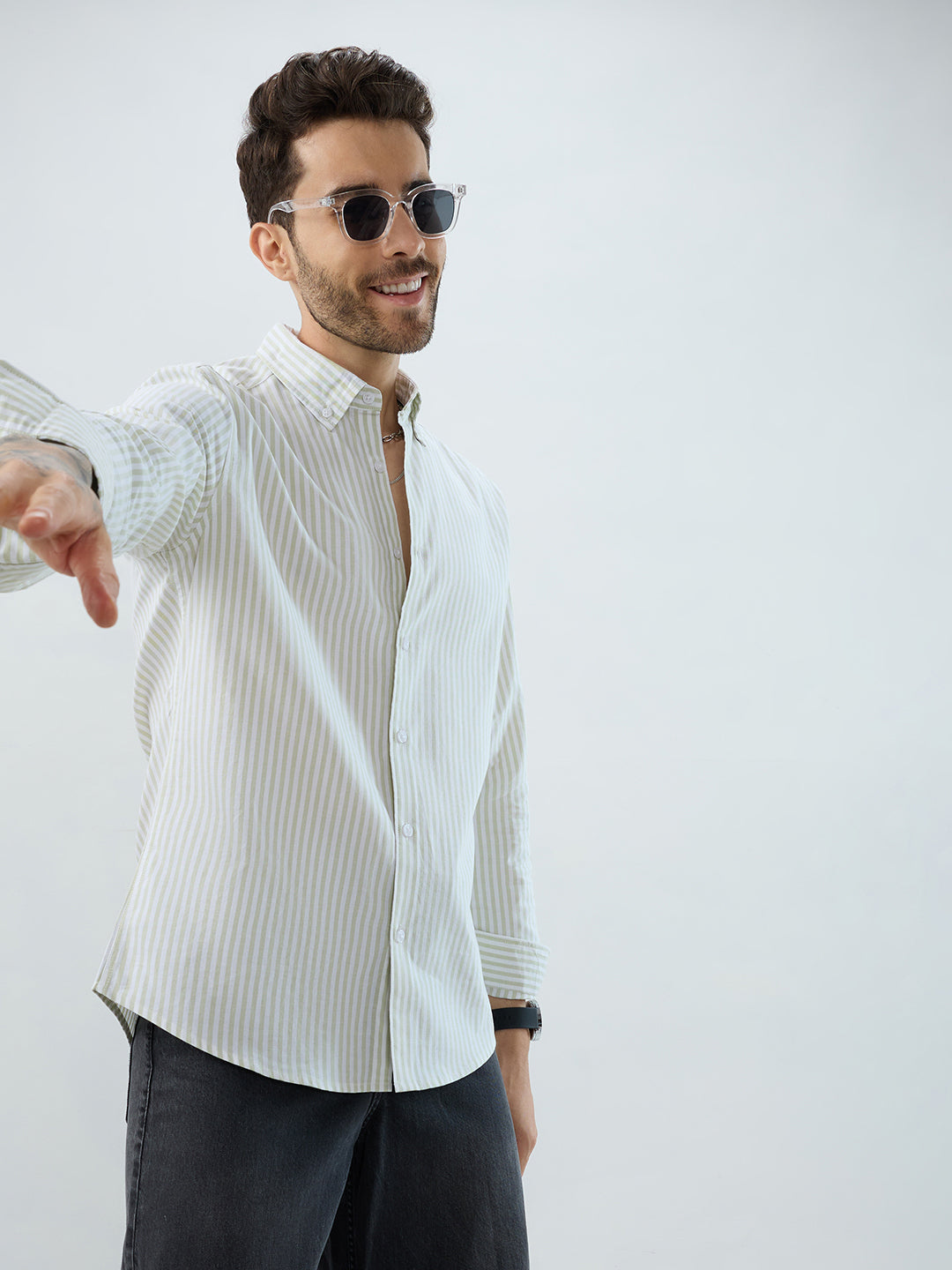 Green & White Candy Striped Oxford Button-Down Business Shirt