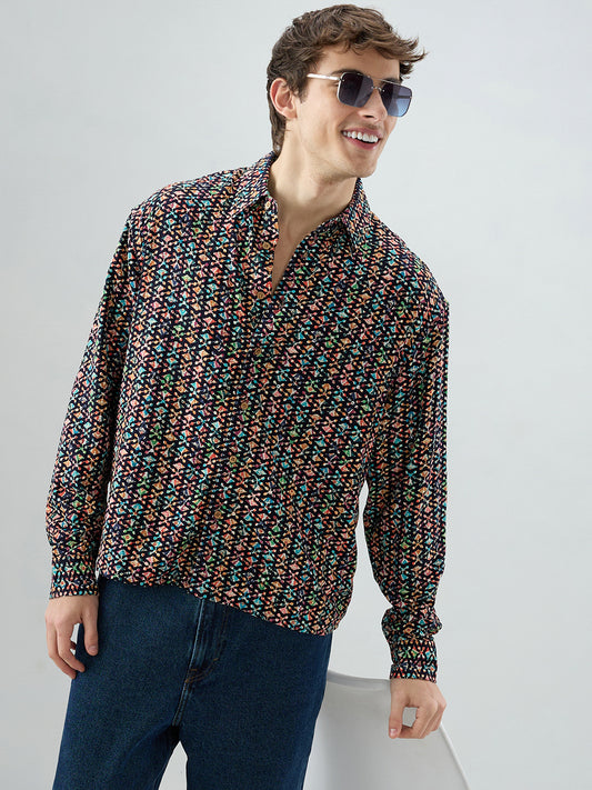 Ziya Shaam Multicolor Sequin Embroidered Oversized Polo Shirt