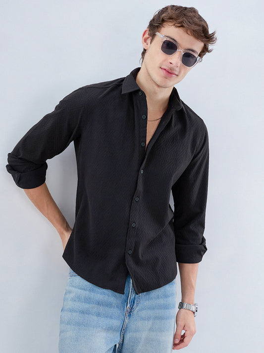 Black Interlock Maze Weave Knitted Shirt