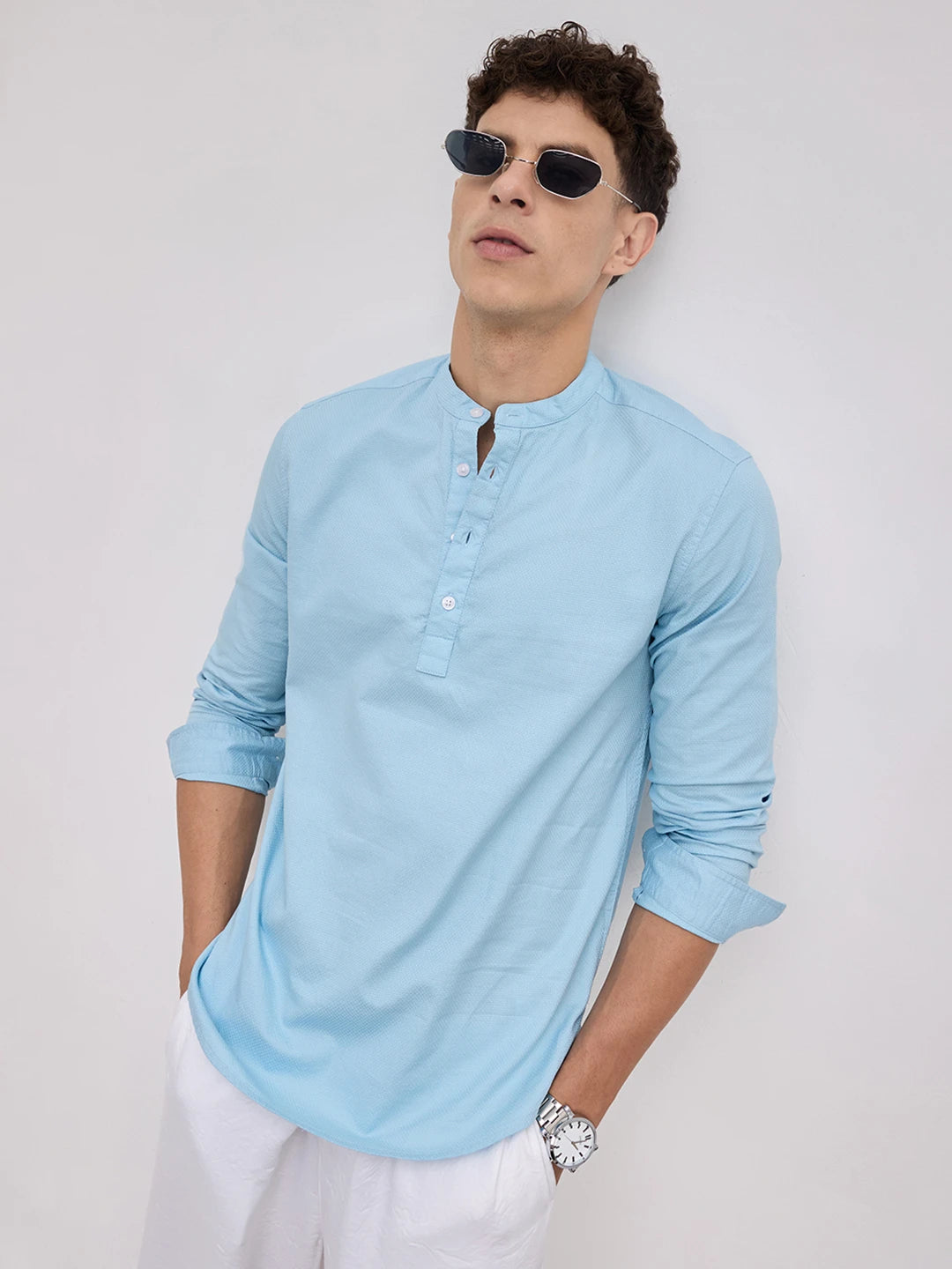 Sky Blue Basket Weave Kurta