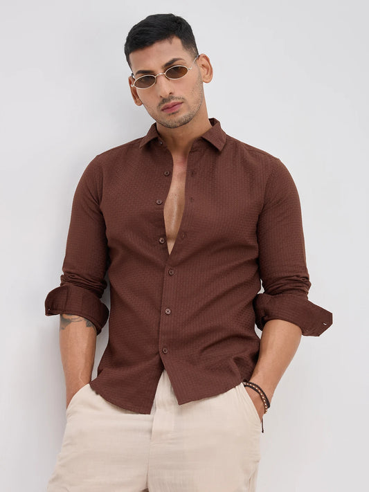 Brunette Brown Interlock Textured Shirt
