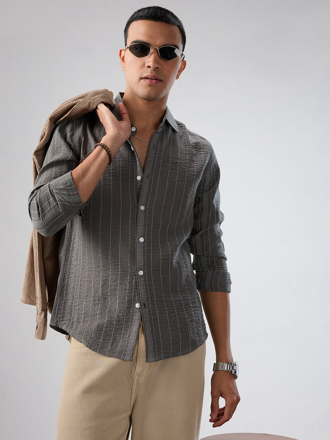 Schmick Pebble Grey Pinstripe Shirt