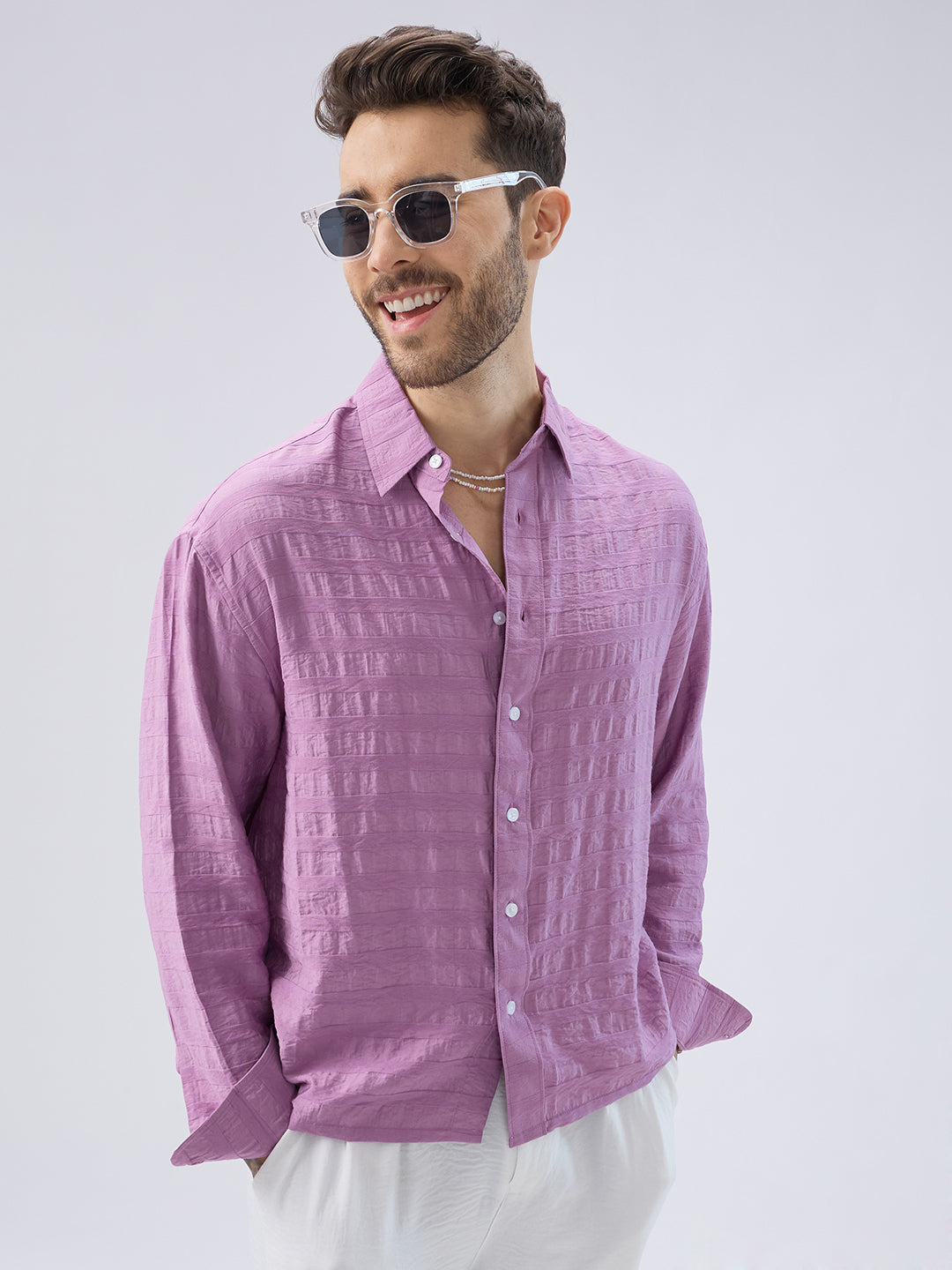 Royal Hopbush Purple Horizontal Textured Crinkled Shirt
