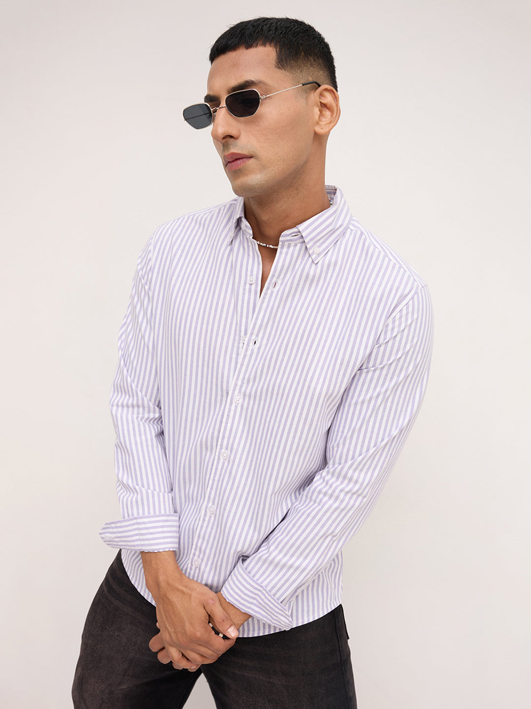 Soft Purple Oxford Candy Striped Button-Down Shirt