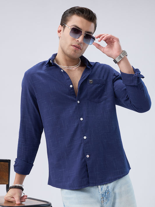 Subtle Deep Blue Printed Shirt