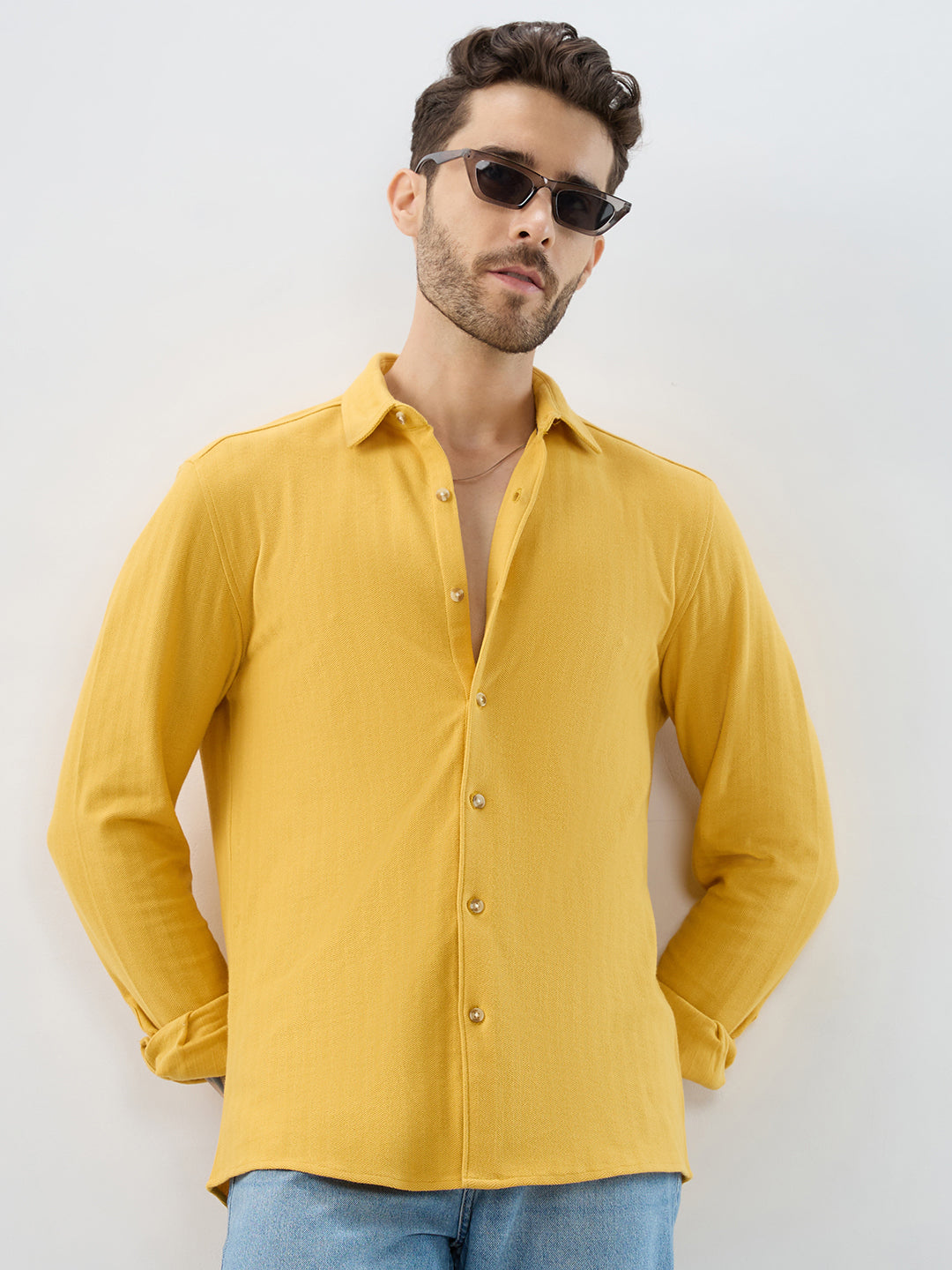 Sunflower Yellow Herringbone Knit Shirt