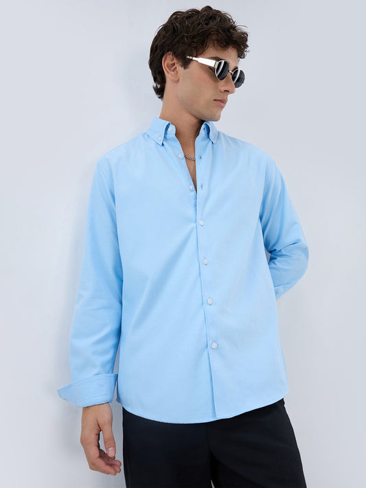 Solid Sky Blue Smooth Finish Oxford Shirt