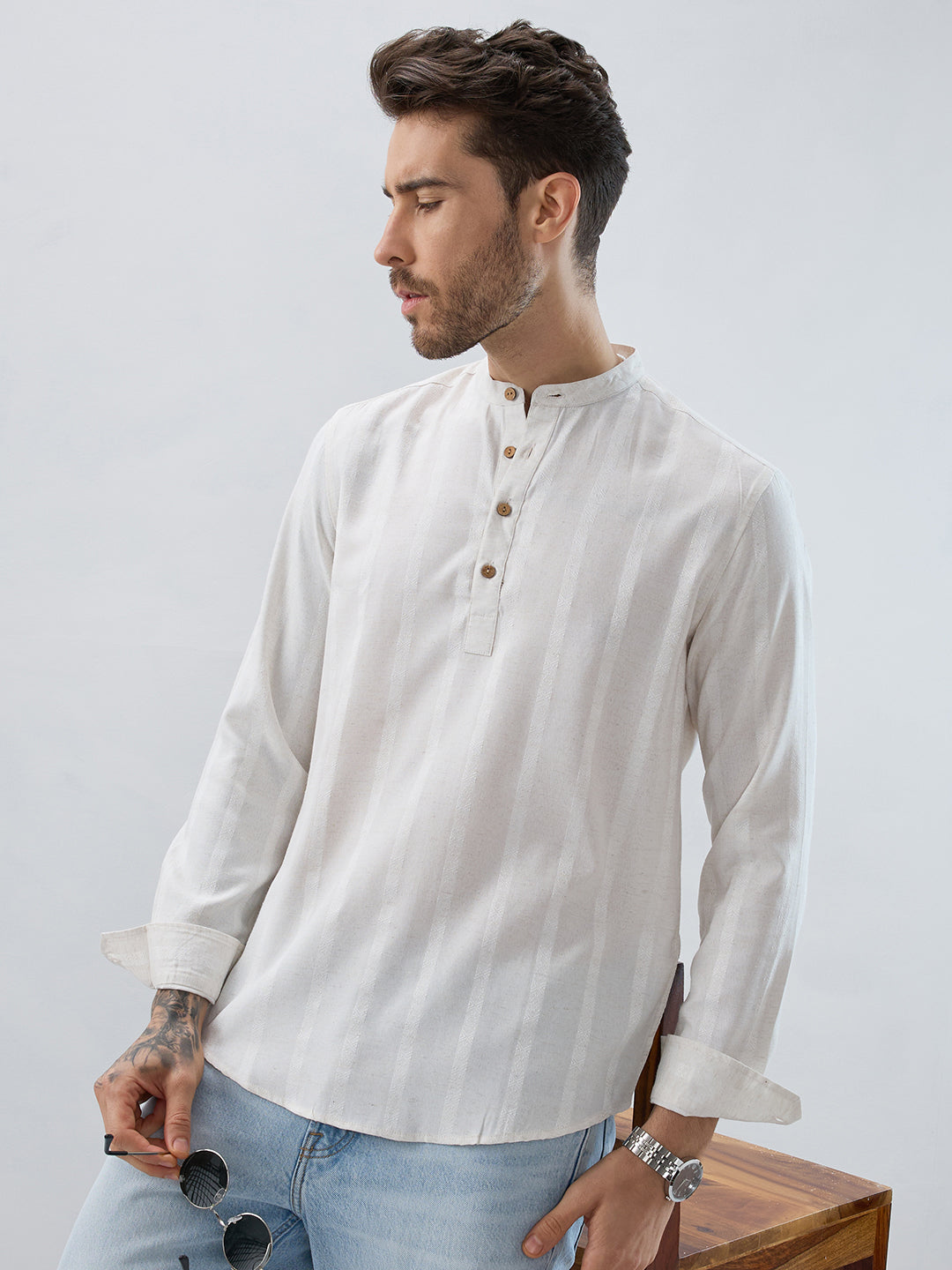 Refined Cream Grainy Kurta