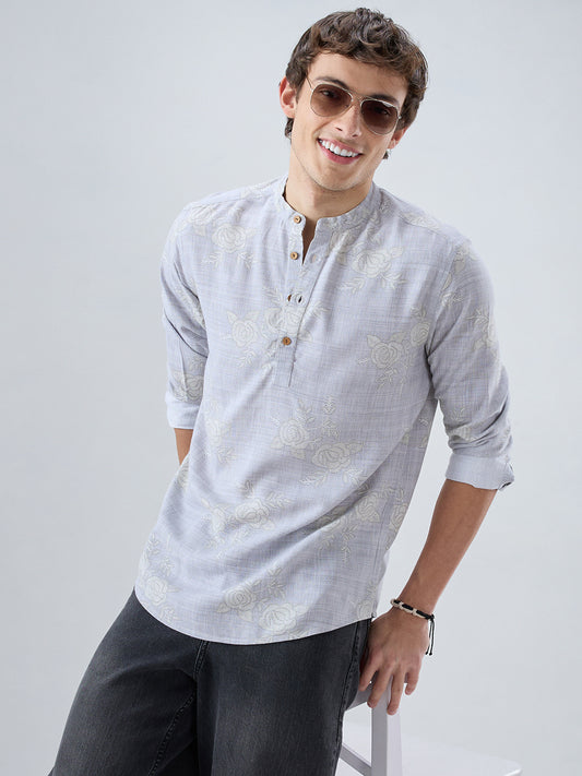 Artistic Grey Floral Printed Kurta