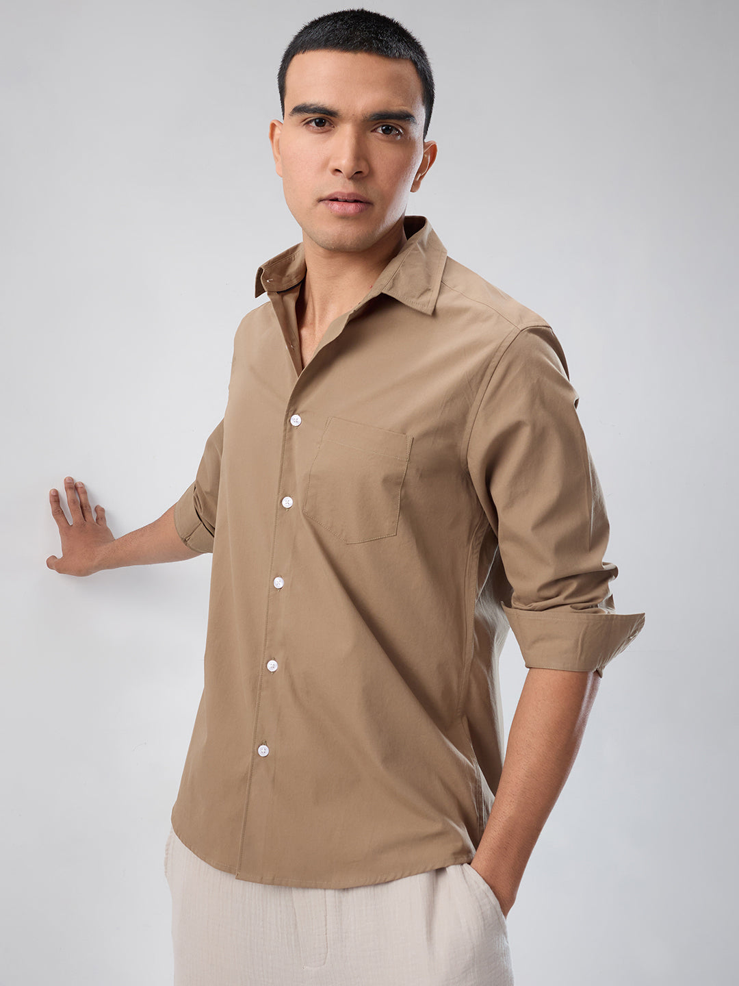 Plush Khaki Peach Finish Poplin Shirt