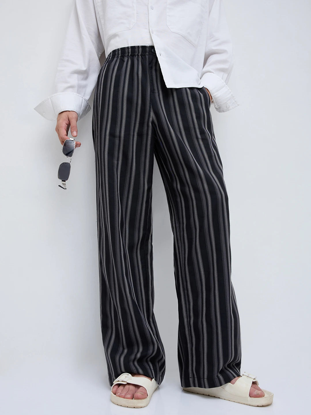 Timeless Black Striped Wide Leg Trousers