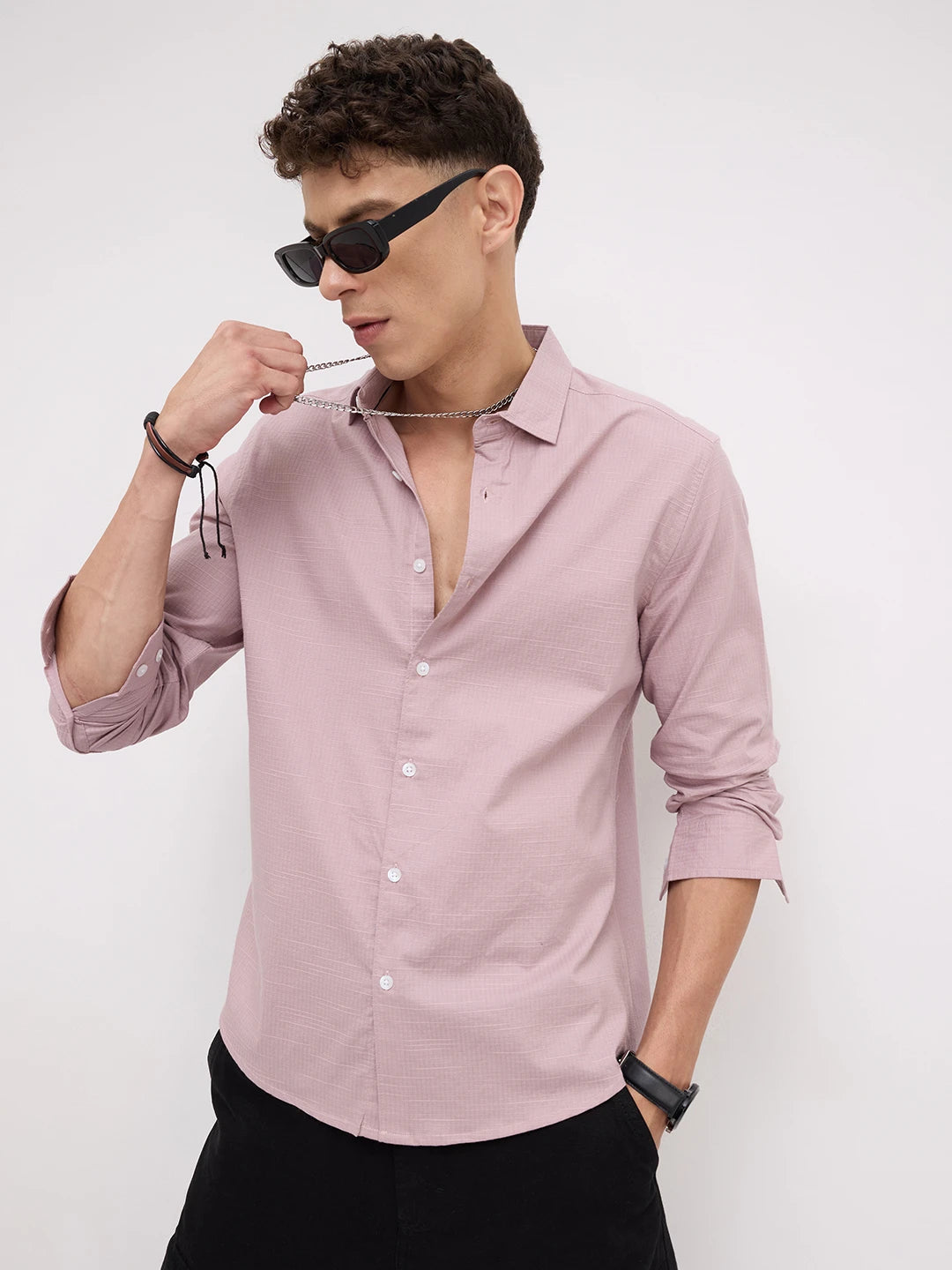 Soft Pastel Pink Micro Square Textured Shirt