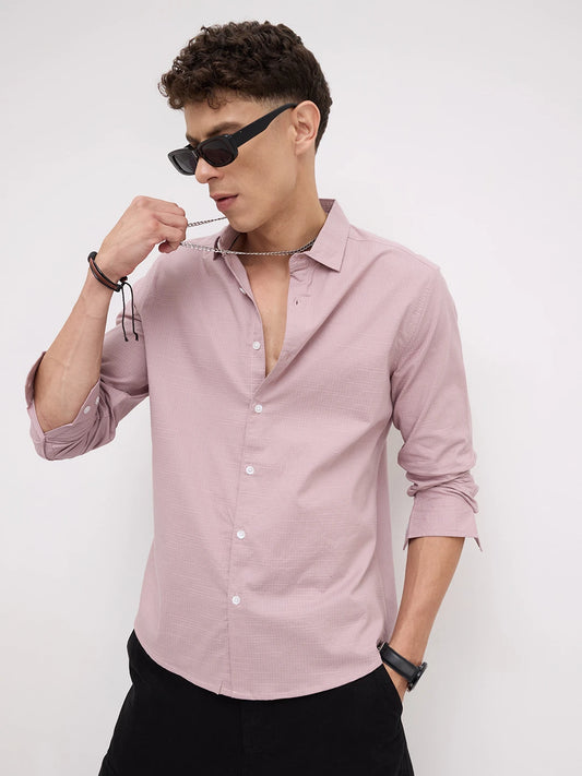 Soft Pastel Pink Micro Square Textured Shirt