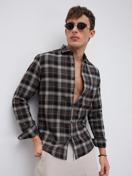 Intricate Cocoa Black & Khaki Checks Shirt