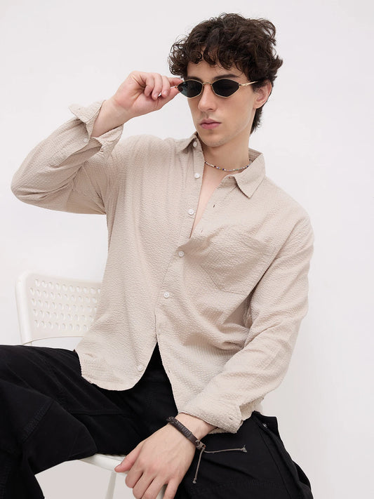 Pearl Beige Seersucker Textured Shirt