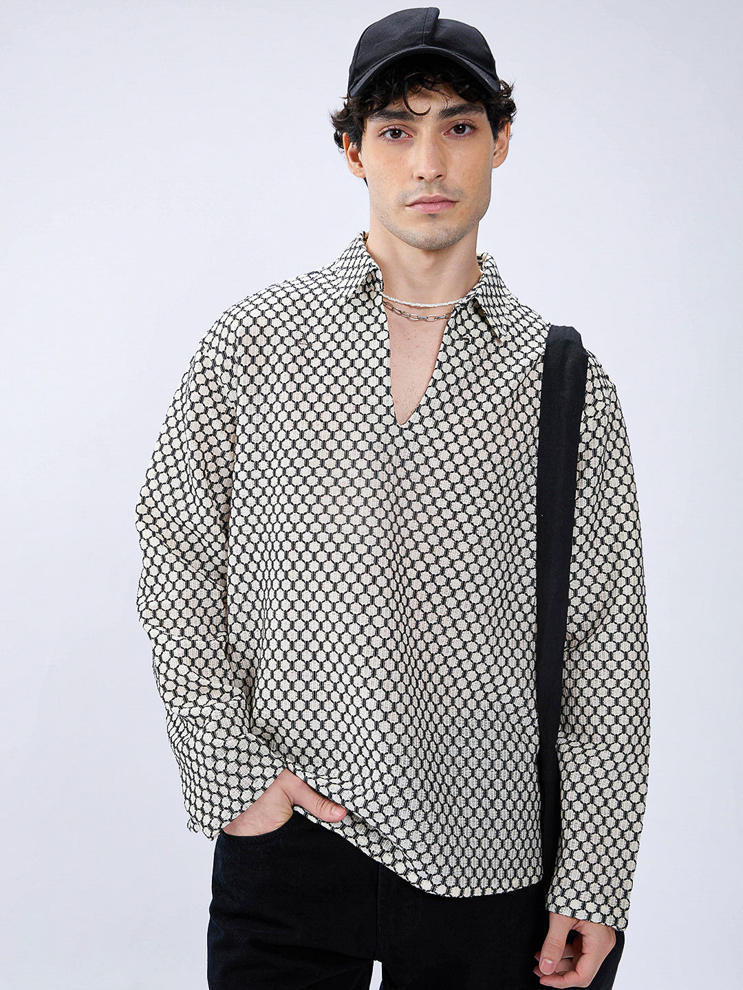 Hexcraft Twinstitch Honeyframe Mesh Oversized Polo Shirt