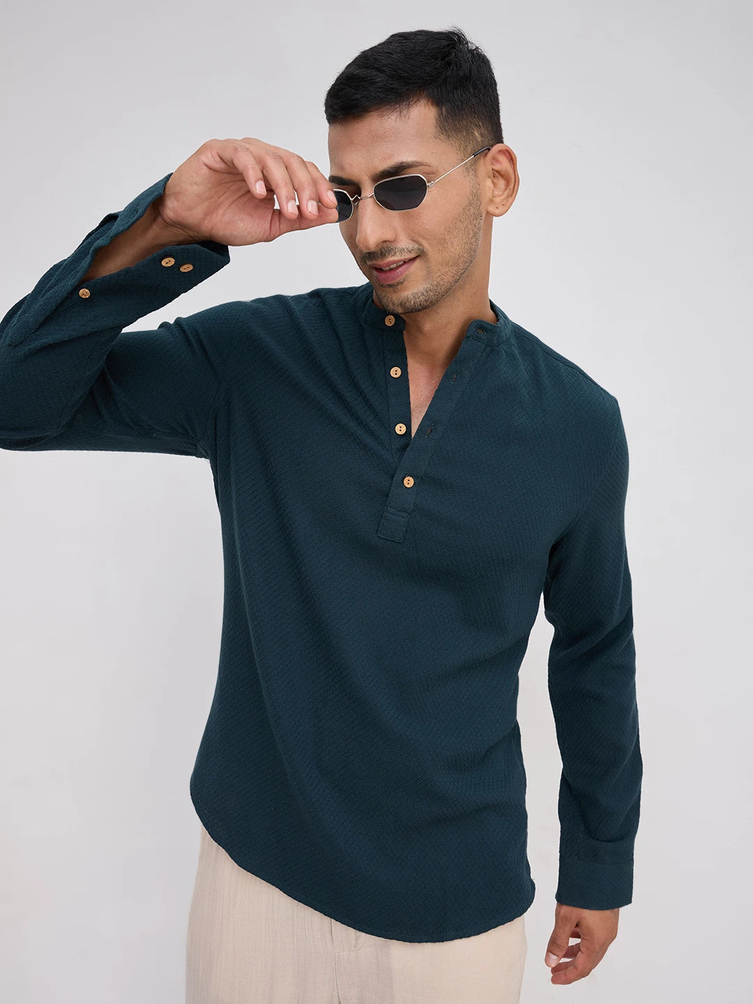 Rich Emerald Green Lozenge Textured Kurta