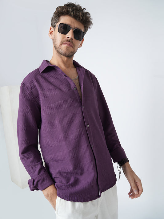 Amethyst Purple Wave Detail Textured Shirt