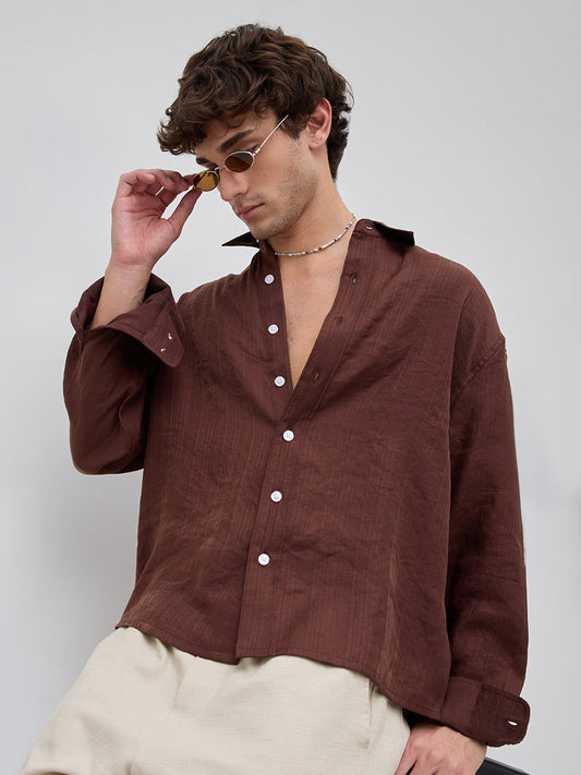 Lustre Bown Striped Boxy Fit Crop Shirt