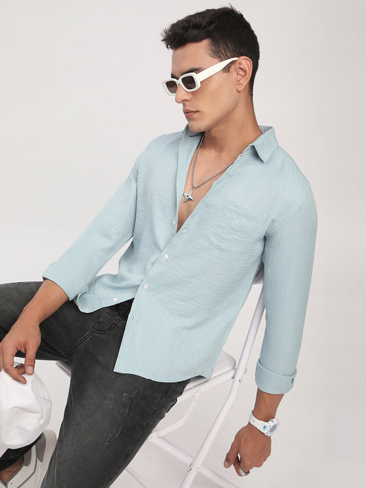 Pewter Blue Minimalist Crinkled Shirt