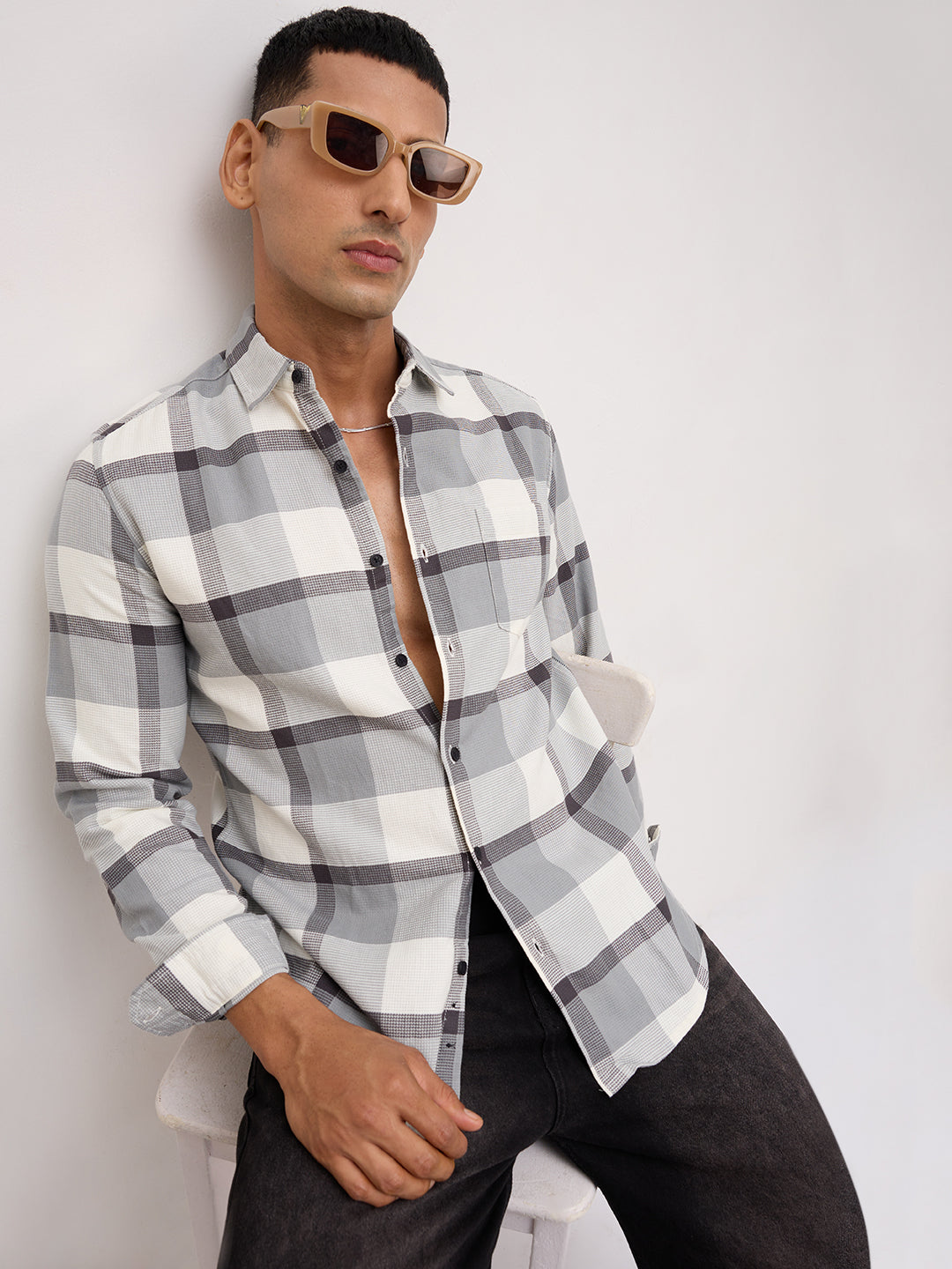 Moonmist Grey Statement Check Shirt