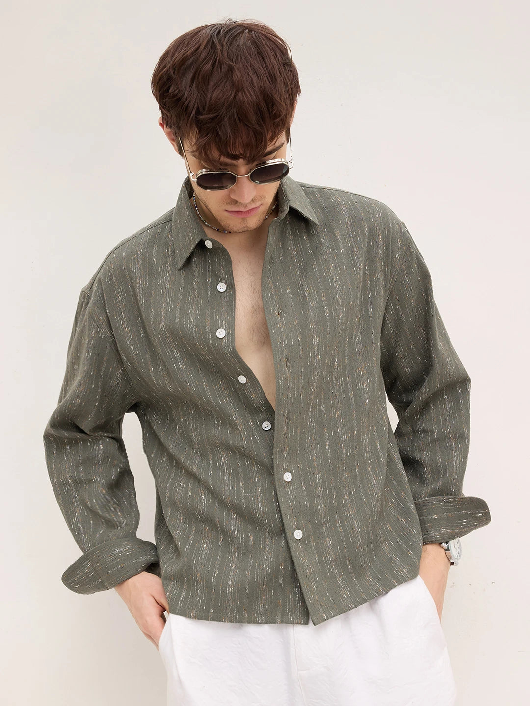 Green Artisan Loomscape Boxy Fit Crop Shirt