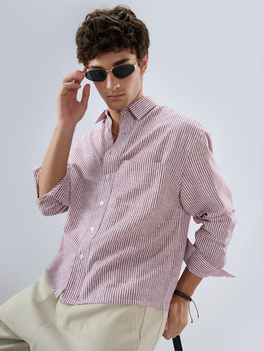 Rust Fine Candy Striped Boxy Fit Crop Shirt