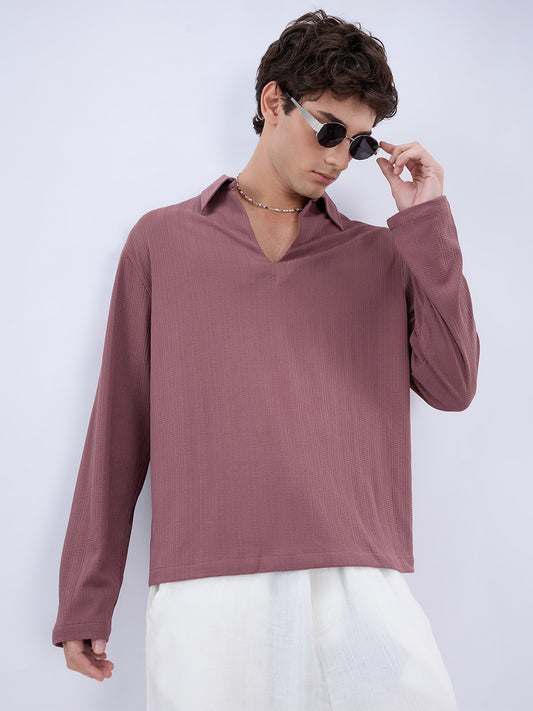 Heather Purple Fine Weave Oversized Knitted Polo Shirt