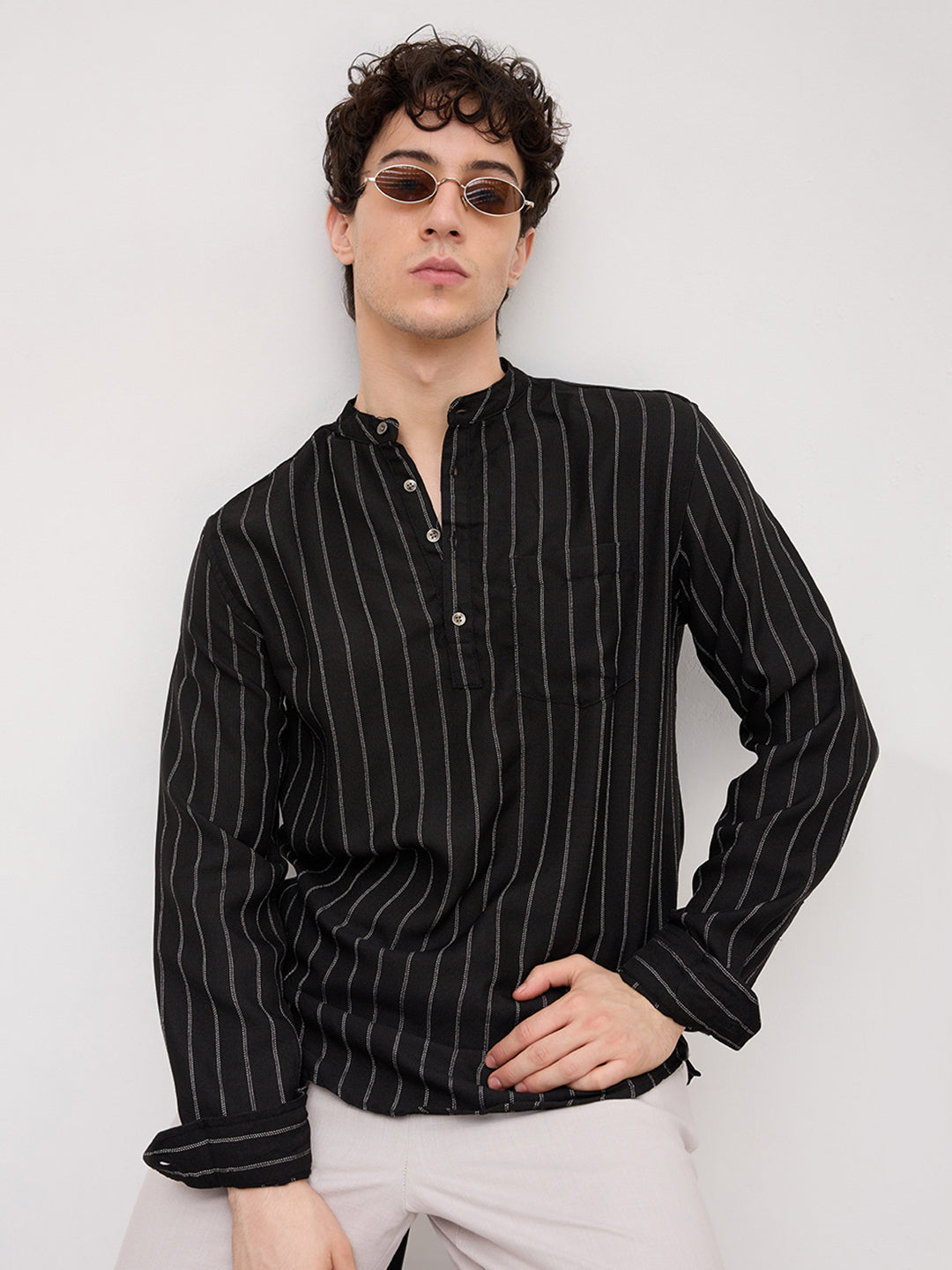 Sable Black Chalk Striped Kurta