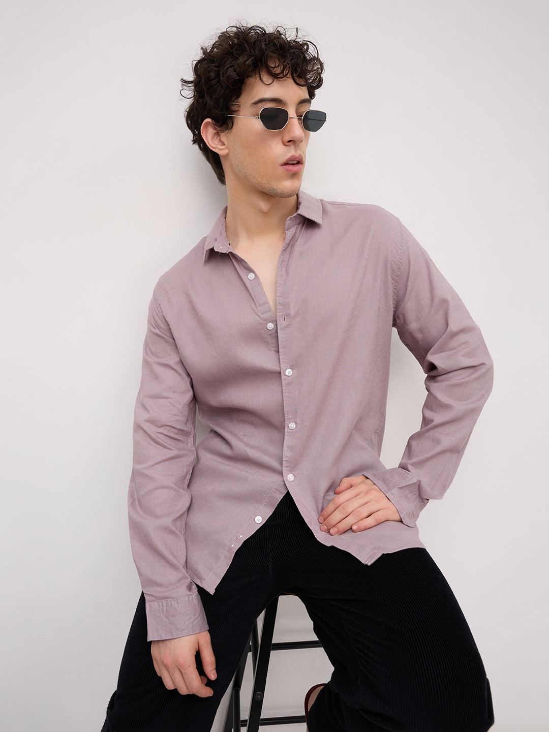 Elegant Dusty Mauve Linen Blend Shirt