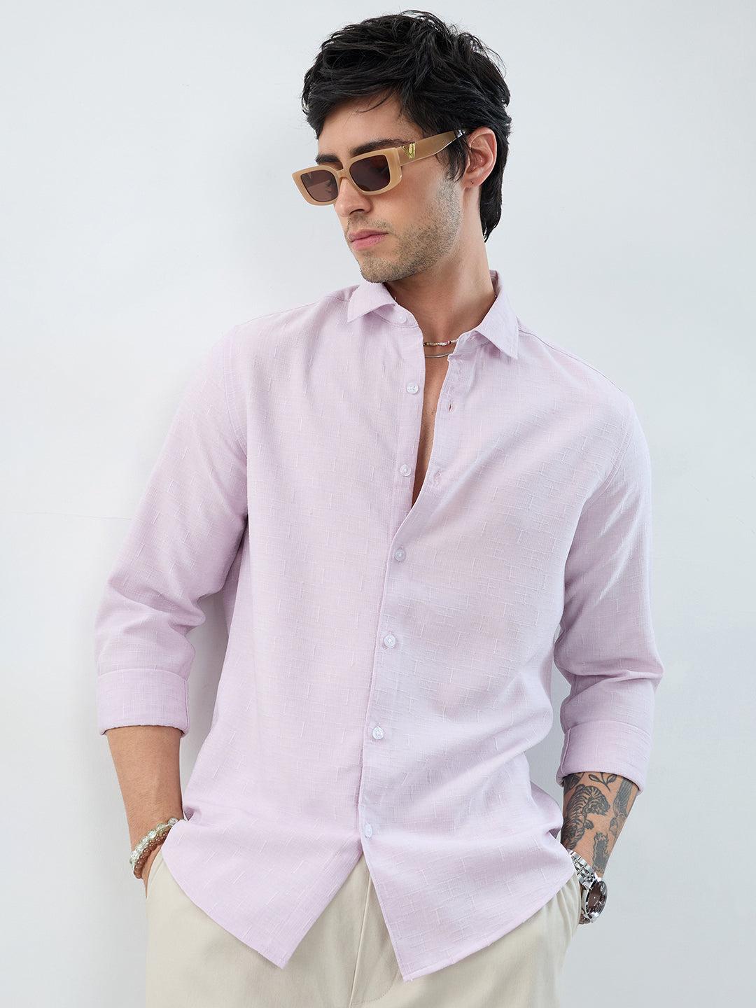Lavender Intricate Textured Weave Everyday Shirt