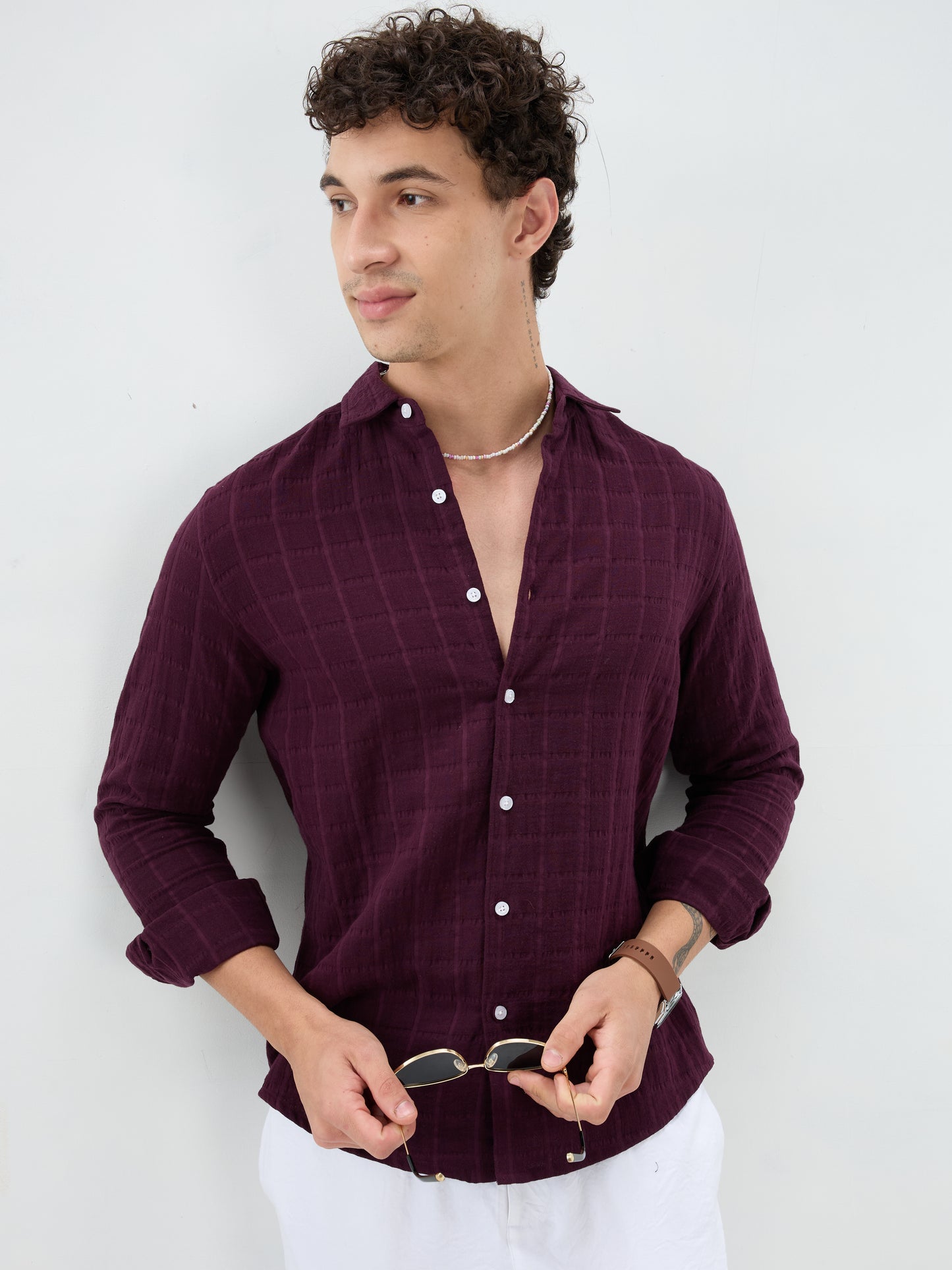 Classic Wine Double Cloth Seersucker Shirt