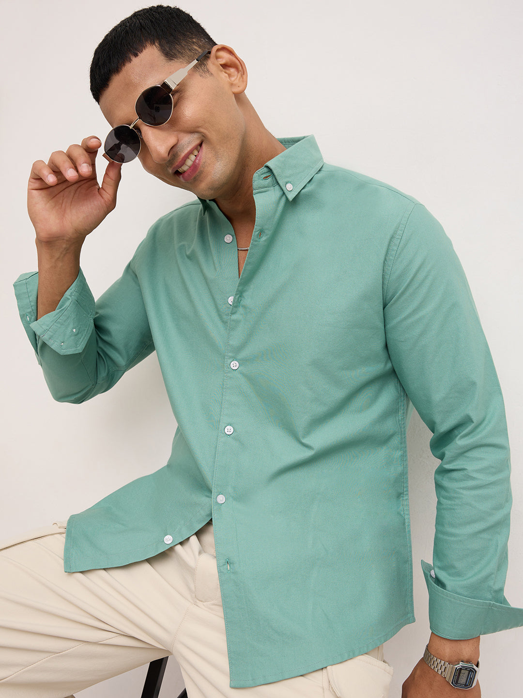 Seafoam Green Button-Down Collar Business Shirt