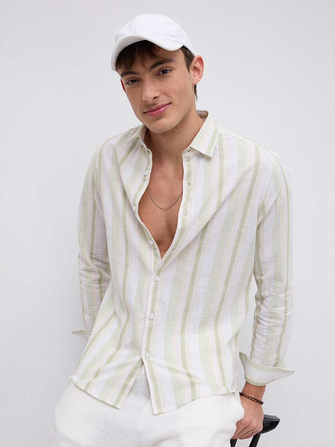 Greenline & White Vertical Stripe Shirt