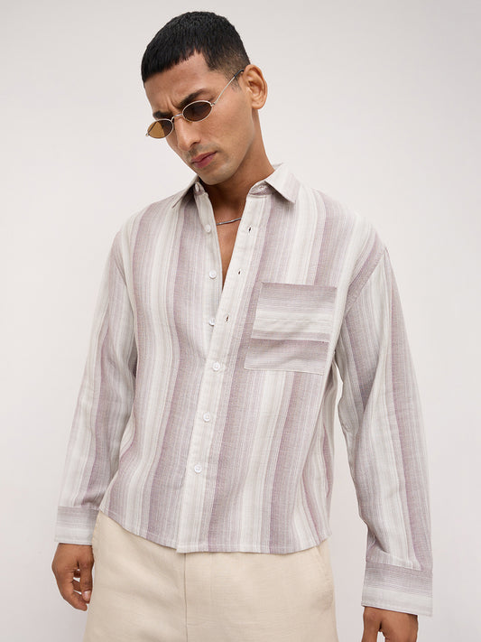 Maroon Multi-tone Terrain Boxy Fit Crop Shirt