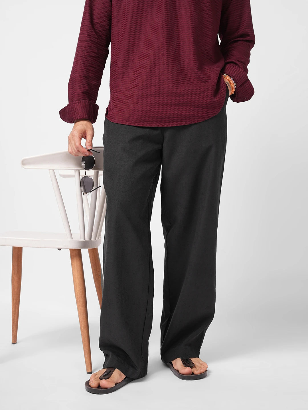 Timeless Charcoal Black Suede Straight Fit Trousers
