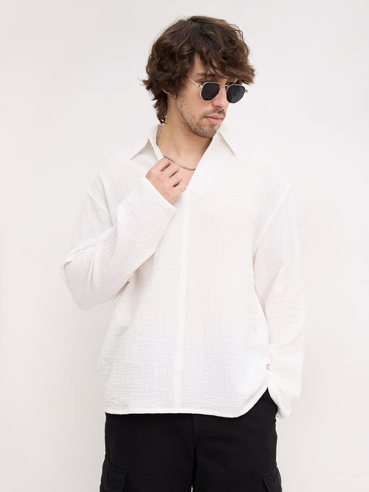 Snow White Double Cloth Center Seam Oversized Polo Shirt