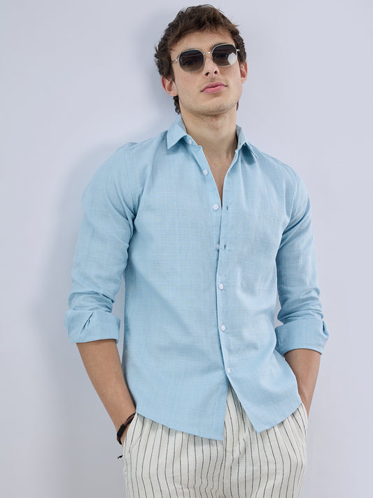 Hushed Blue Fine Weave Textured Shirt