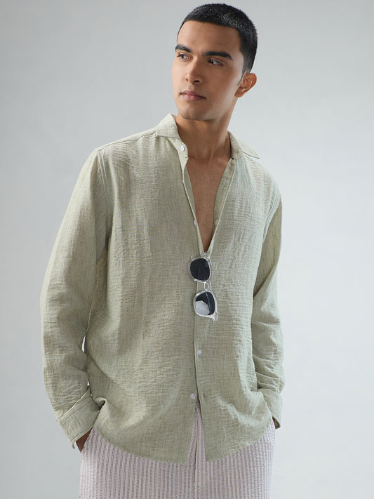 Tea Green Crinkled Textured Shirt