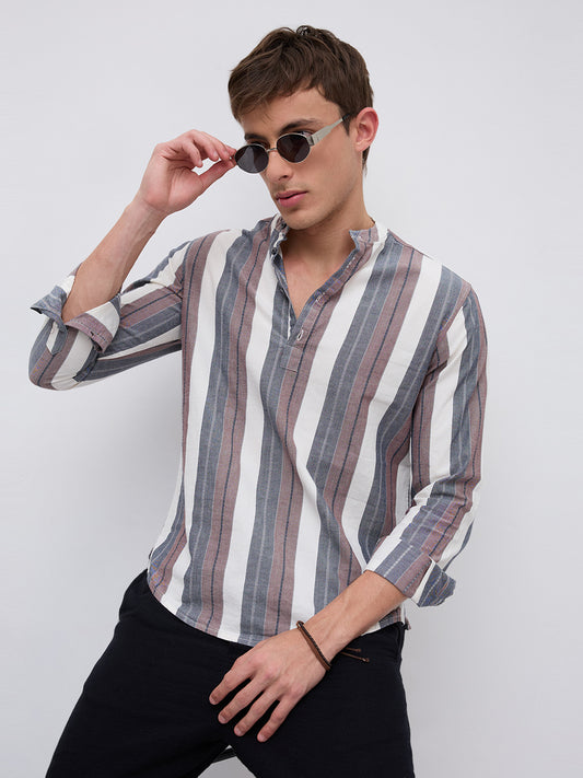 Refined White & Grey Broad Striped Kurta