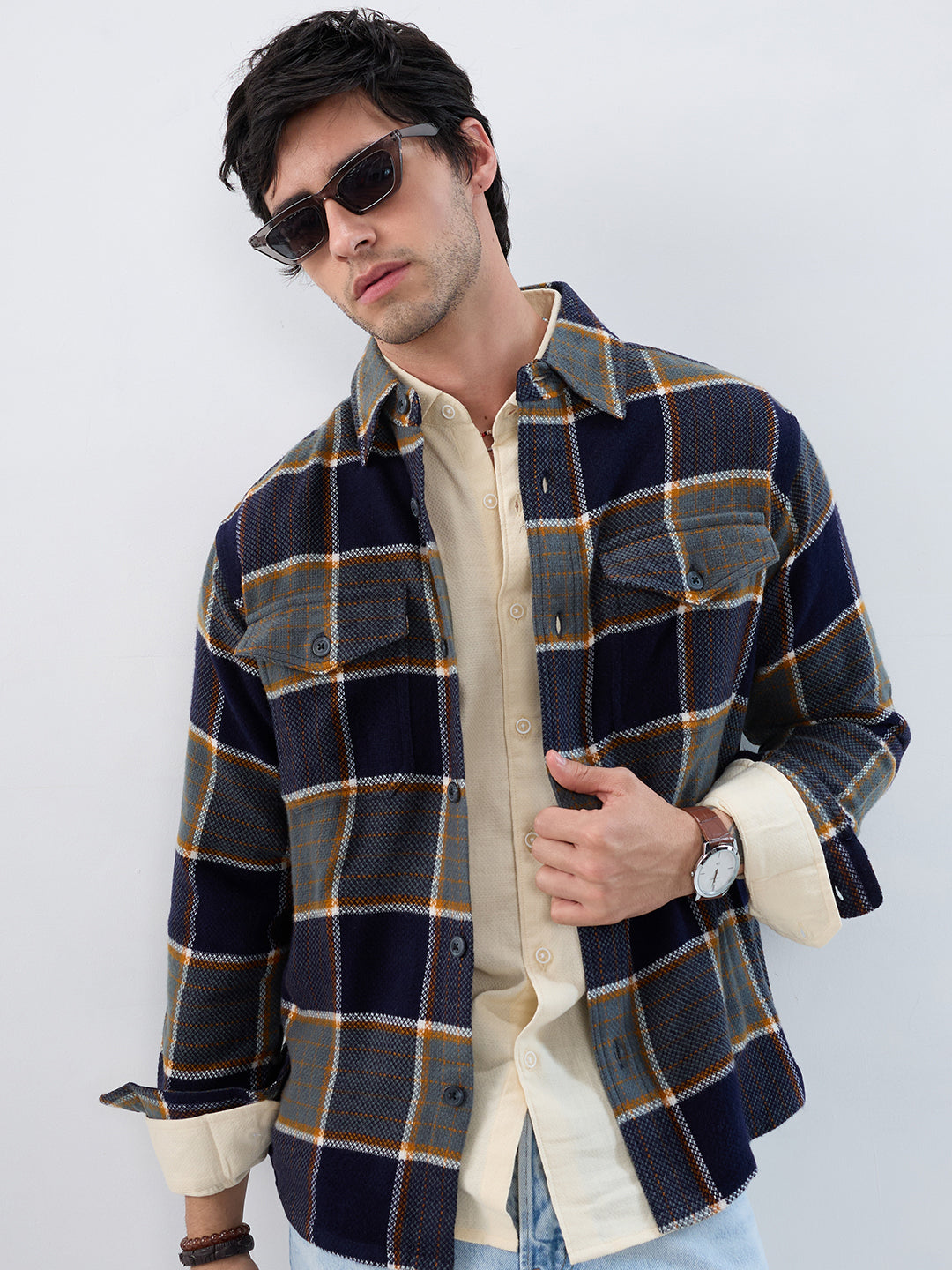 Elevated Multicolor Checks Double Pocket Flannel Shirt